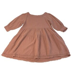 Entro Boho Tiered Gauze Dress Small Terracotta 3/4 Sleeve Cottagecore